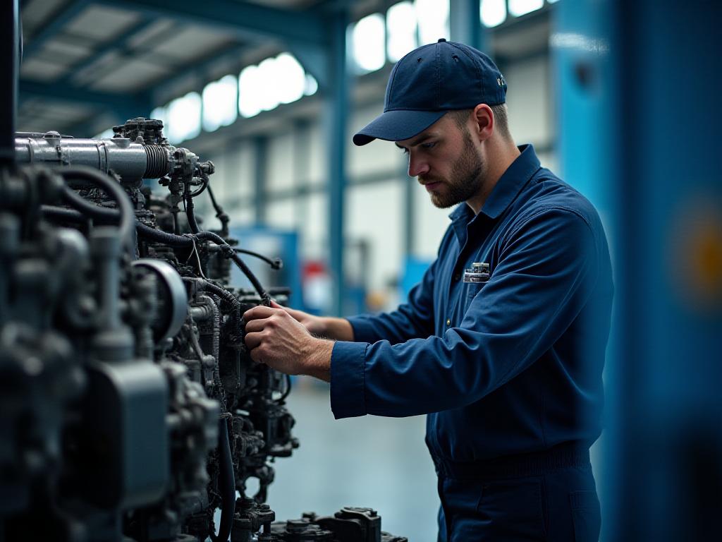 Mechanic inspecting a truck engine