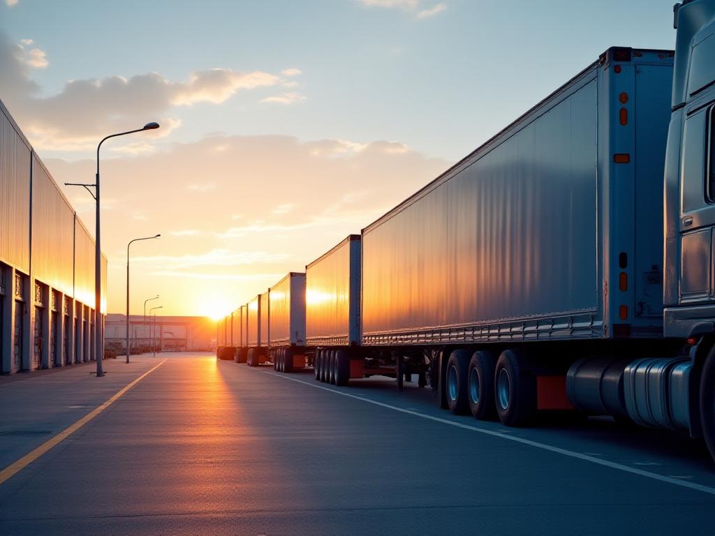 Modern logistics hub at sunset