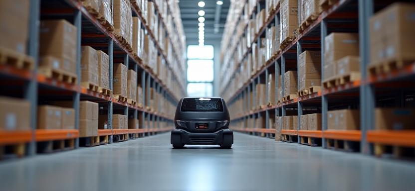 Automated warehouse robots moving pallets